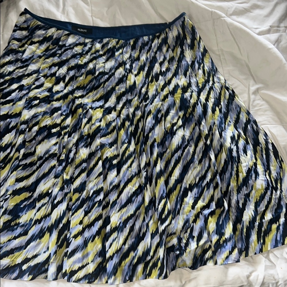 Alfani Blue and White Pleated A-Line Midi Skirt
